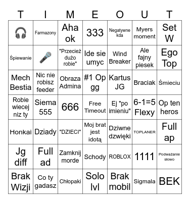 Timeout#2 Bingo Card