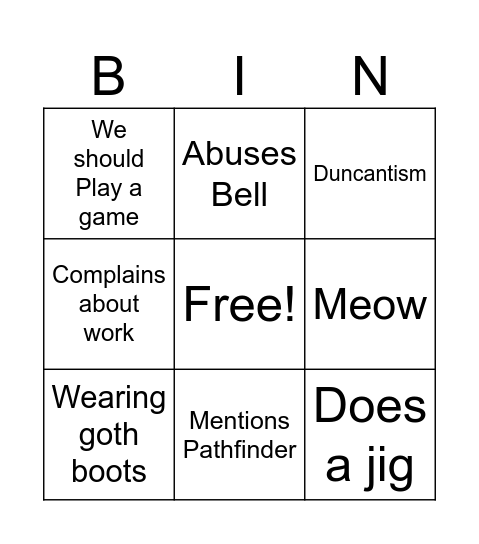 Untitled Bingo Card