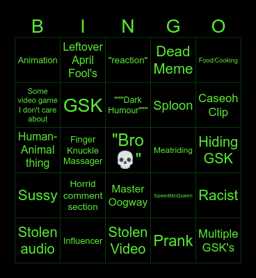 Personal YT shorts bingo Card