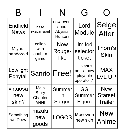 Untitled Bingo Card