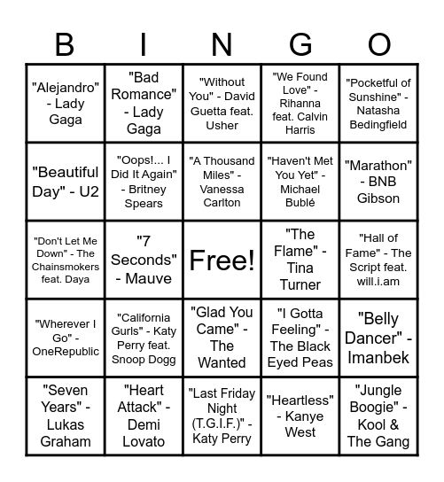 Music Bingo Round #1 Bingo Card