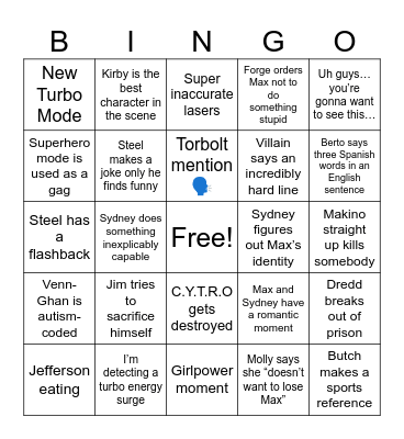 Max Steel Bingo Card