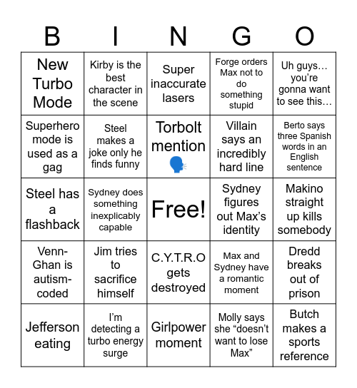 Max Steel Bingo Card