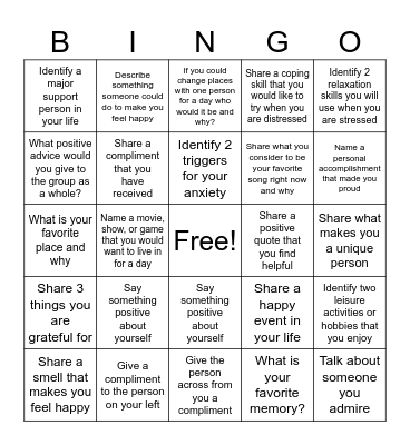 Therapy Bingo Card