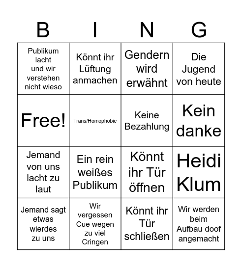 Jedermanns Kabarett Bingo Card
