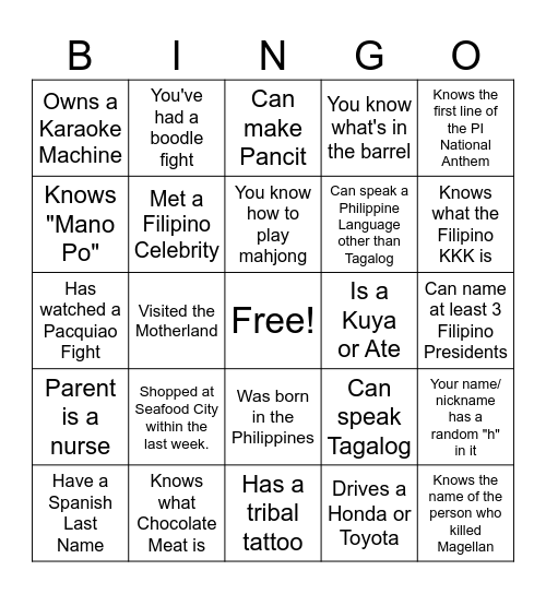 Pinoy Bingo Card