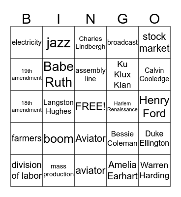 Roaring Twenties Bingo Card