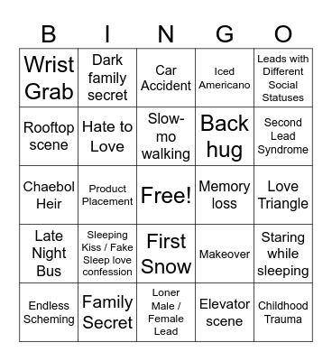 Kdrama Bingo Card