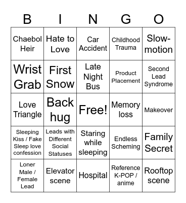 Kdrama Bingo Card
