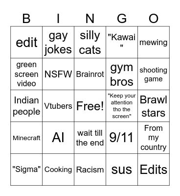 youtube shorts bingo Card