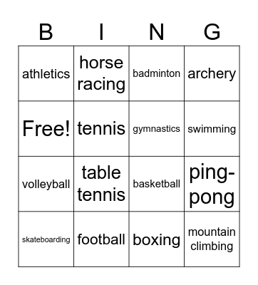 sporting moments! Bingo Card