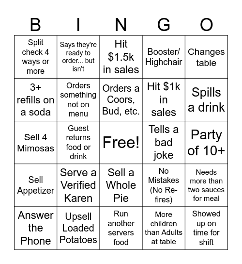 Server Bingo Card