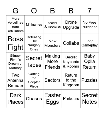 Garten of Banban VII Bingo! Bingo Card