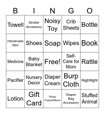 Baby Shower Bingo Card