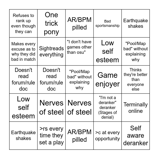 Osu tournament player bingo Card