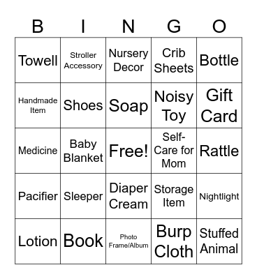 Baby Shower Bingo Card