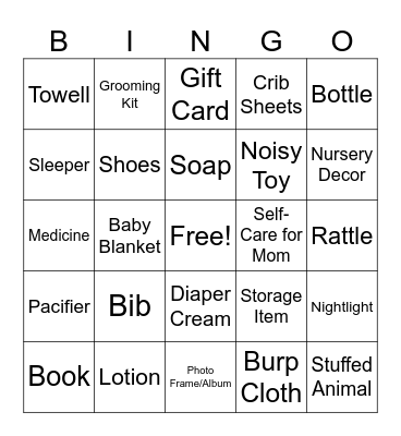 Baby Shower Bingo Card