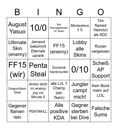 Ultimatives Gaming Bingo Card