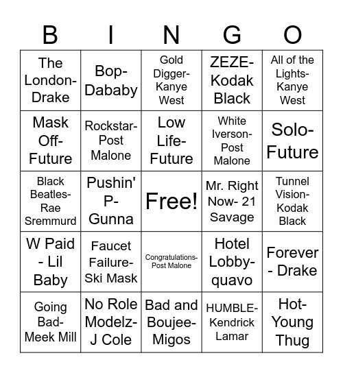 Music Bingo Card