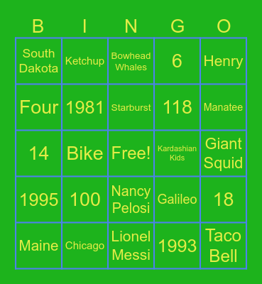 SATURDAY BINGO! Bingo Card