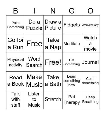 Coping Skill Bingo Card
