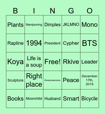 Namjooning 🌳🚴🏾‍♀️🌳 Bingo Card