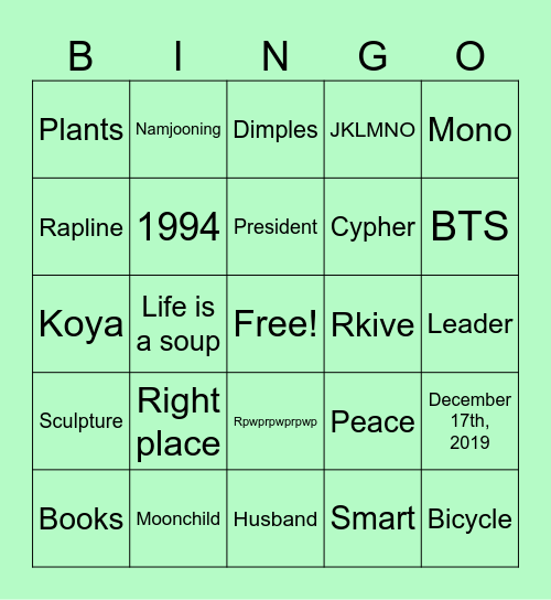 Namjooning 🌳🚴🏾‍♀️🌳 Bingo Card