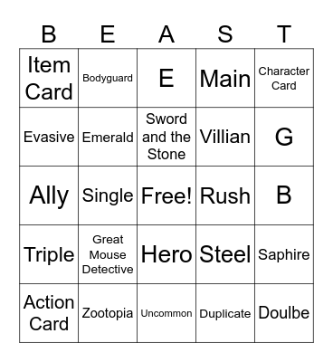 Beast Bingo Card