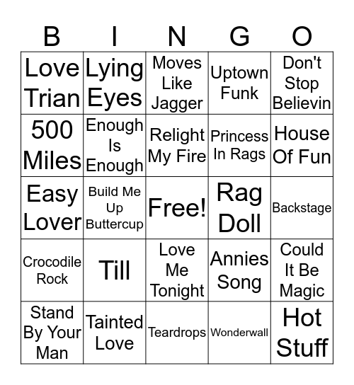 Downeys Bingo Card