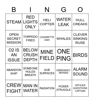 Submarine Bingo Card