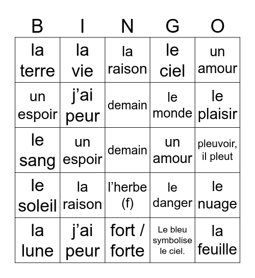 Vocabulaire U5 Bingo Card