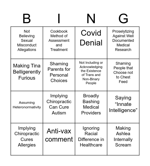 Chiro-Announce Bingo Card