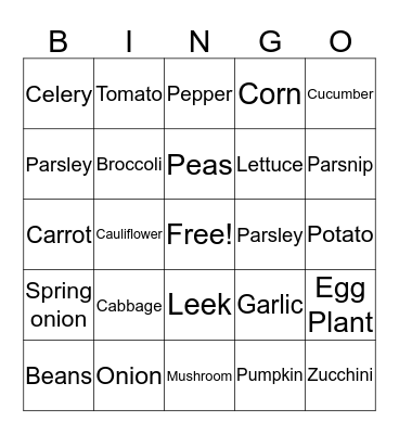 Veggie Bingo Card