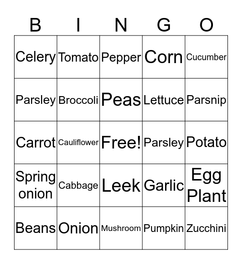 Veggie Bingo Card