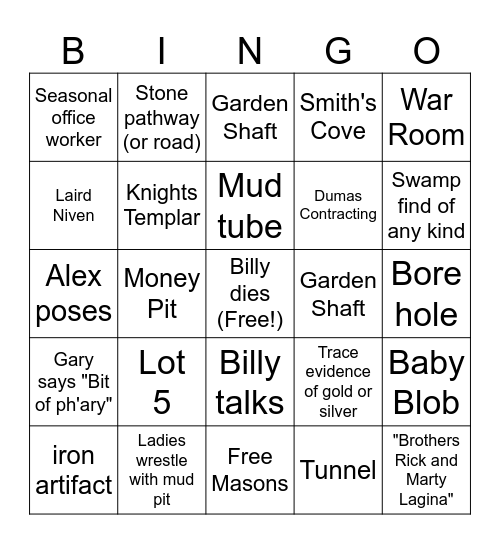 Oak Island Finale 2024 Bingo Card