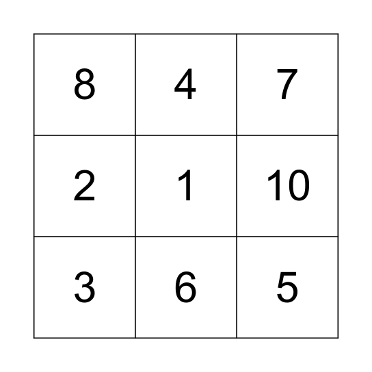 Number Bingo Card