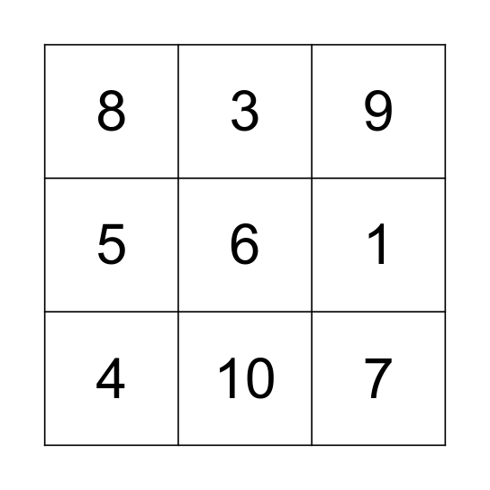 Number Bingo Card
