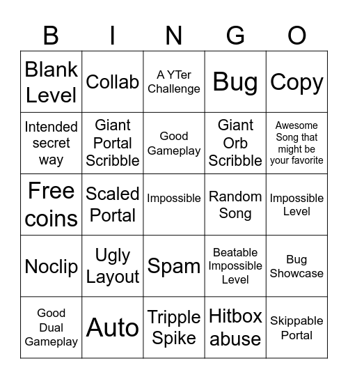 Recent Tab Bingo (Geometry Dash) Bingo Card