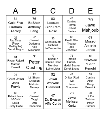 STAR WARS A NEW HOPE 2024 Bingo Card