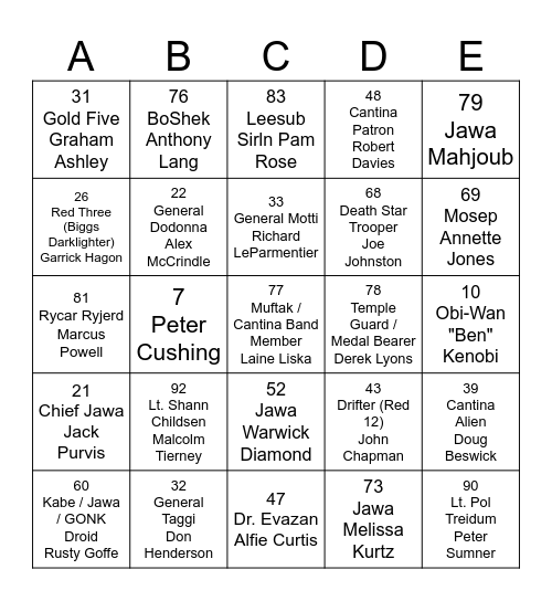 STAR WARS A NEW HOPE 2024 Bingo Card