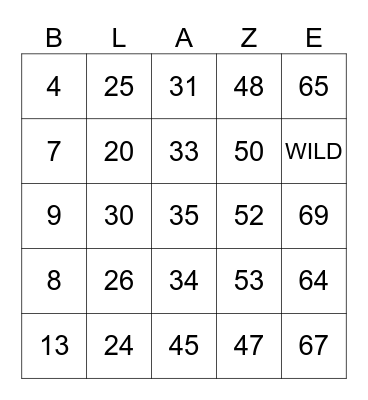 Speed Inferno Bingo Card