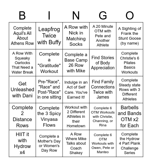 Hydrow Bingo 2024! Bingo Card