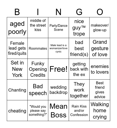 Rom-Com Bingo Card