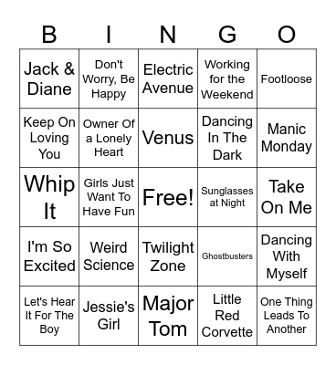 80s Hits! Bingo Card