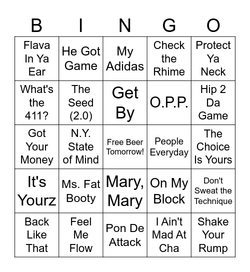 Throwback Beats Bingo Card