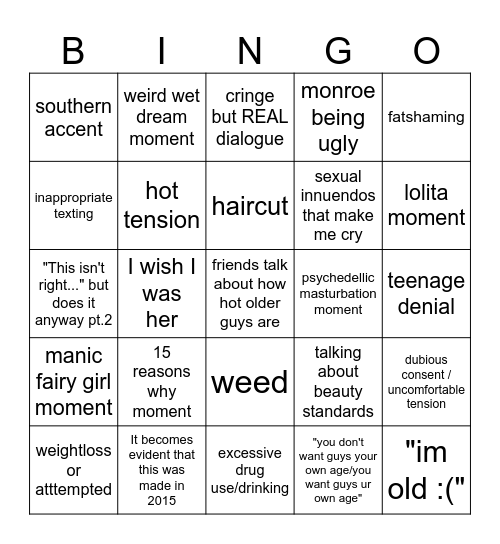 The Diary of a teenage girl BINGO Card