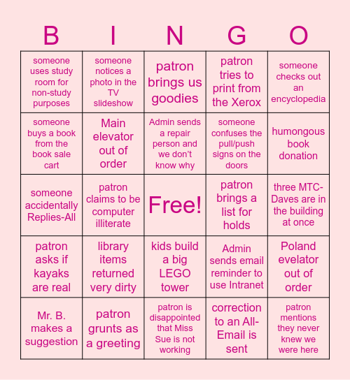 Tri-Lakes Branch Bingo Card