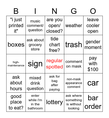 liquor store bingo Card