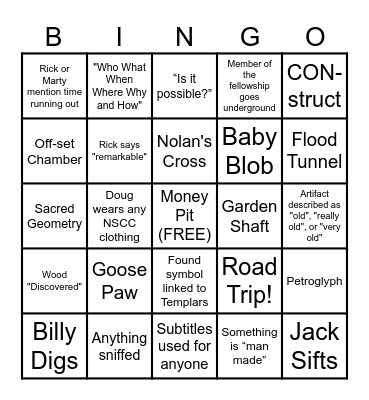 Curse of Oak Island Bingo Card