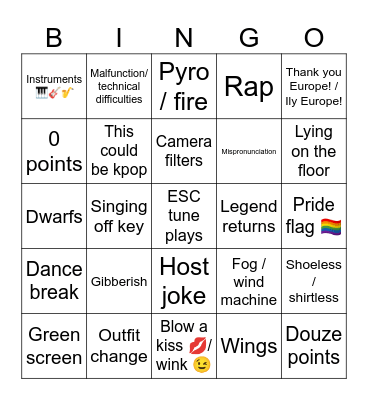 ESC 2024 Bingo Card